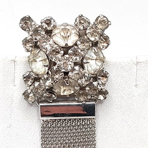 Vintage Rhinestone Mesh Brooch, Signed Nat Halpern, 1940s, 4" - Picture 3 of 9